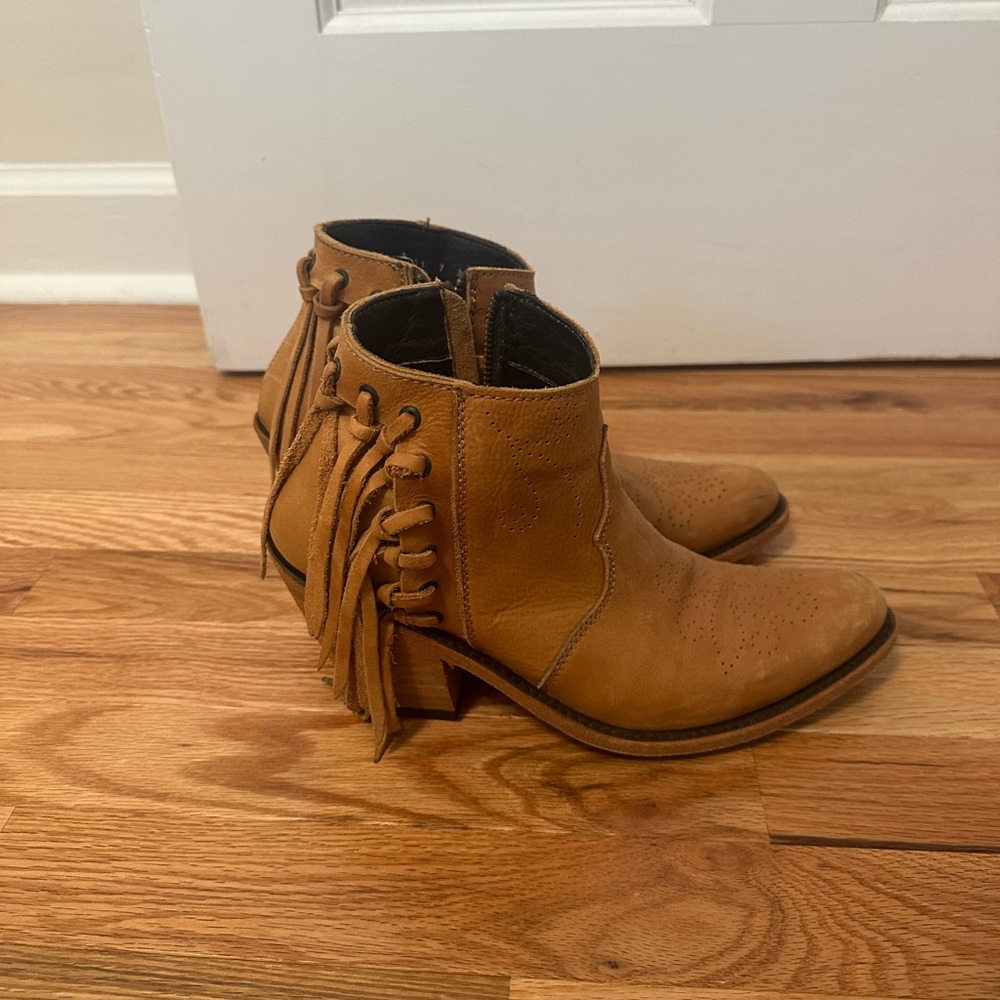 Liberty Black Fringe Golden Yellow Ankle Boots